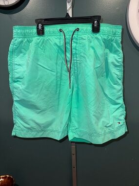 Tommy Hilfiger Men’s Mint Green Swim Trunks with Contrast Drawstring